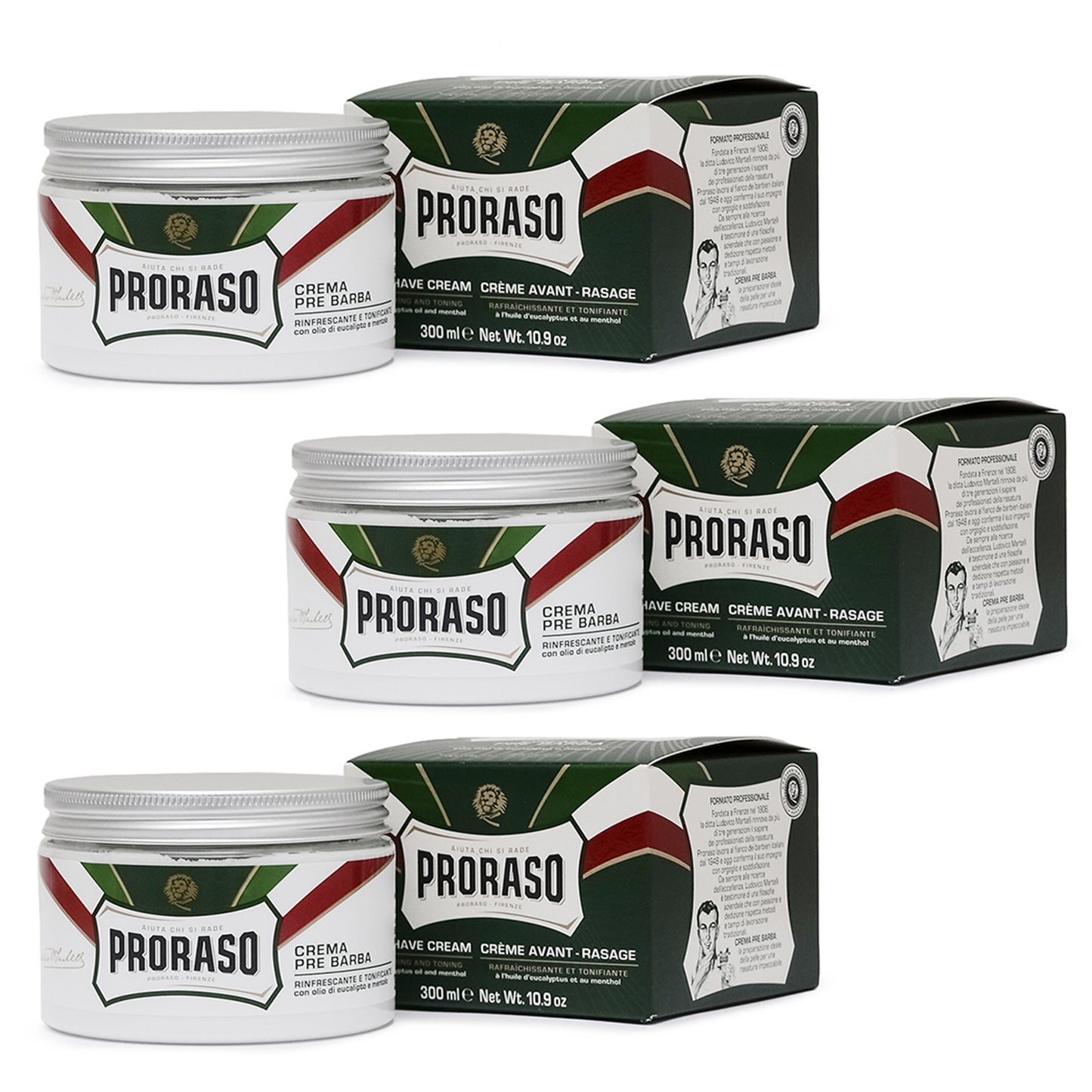 Crema Pre Barba Rinfrescante Con Olio Di Eucalipto E Mentolo 300ml 3pz Proraso