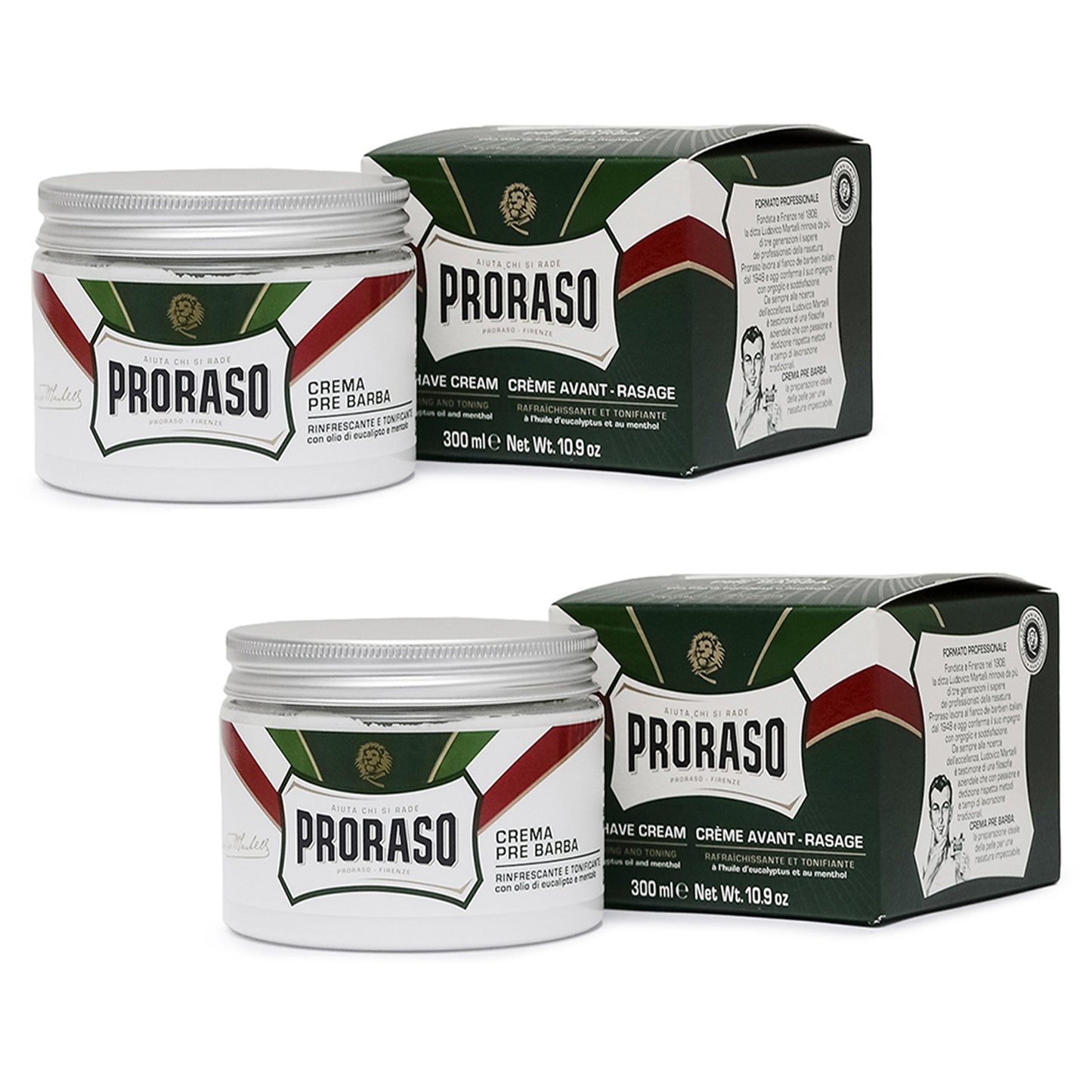 Crema Pre Barba Rinfrescante Con Olio Di Eucalipto E Mentolo 300ml 2pz Proraso