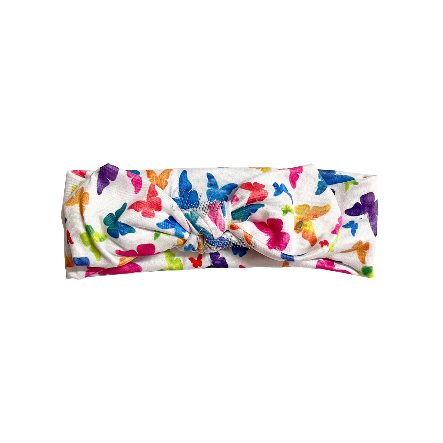 Fasce per Capelli Bambina, Motivo Farfalle e Fiori Colorati, Elastiche con Nodo, Rosa, Bianco e Lilla
