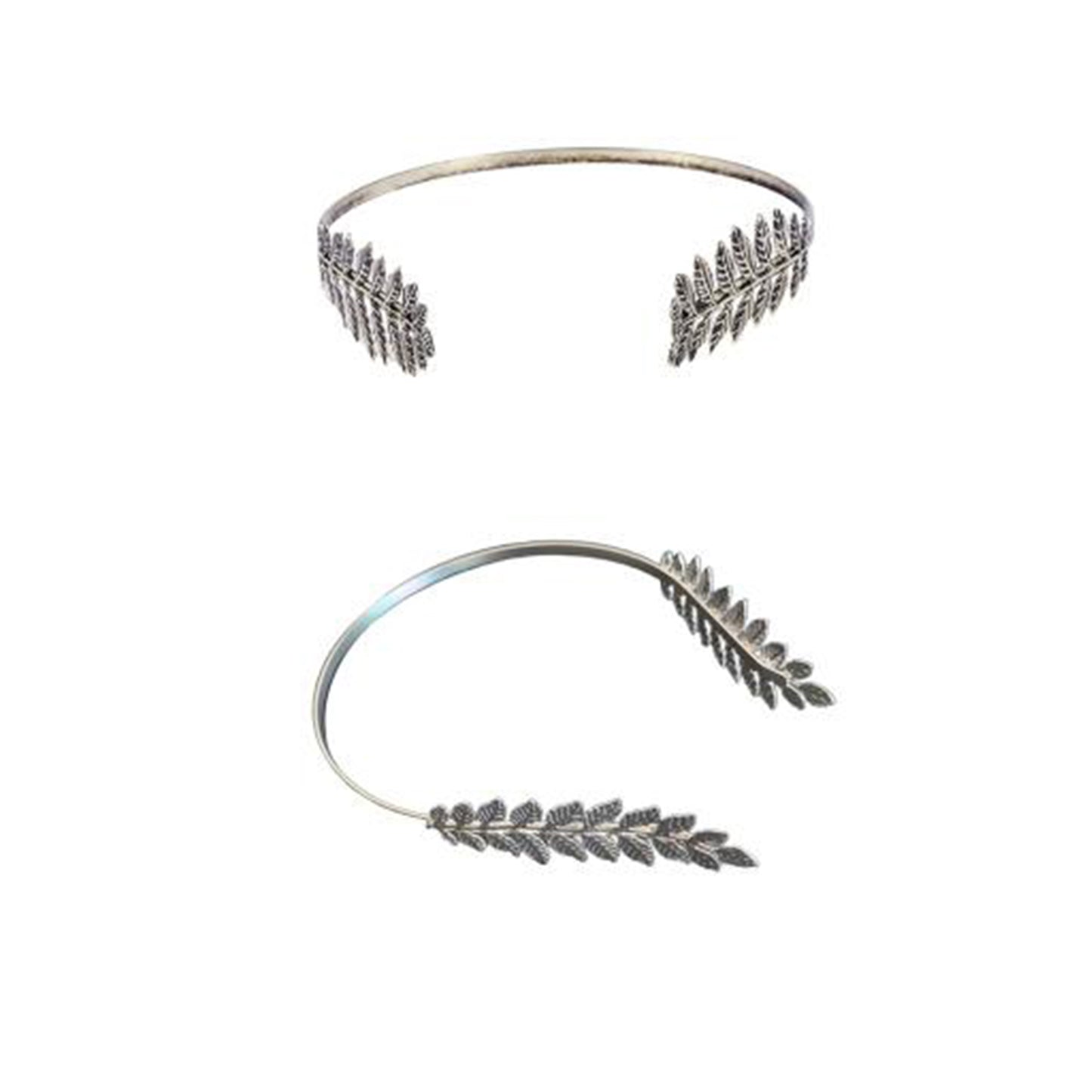 Cerchietto per Capelli con Foglie, Fascia in Metallo Argentato, Stile Boho Elegante