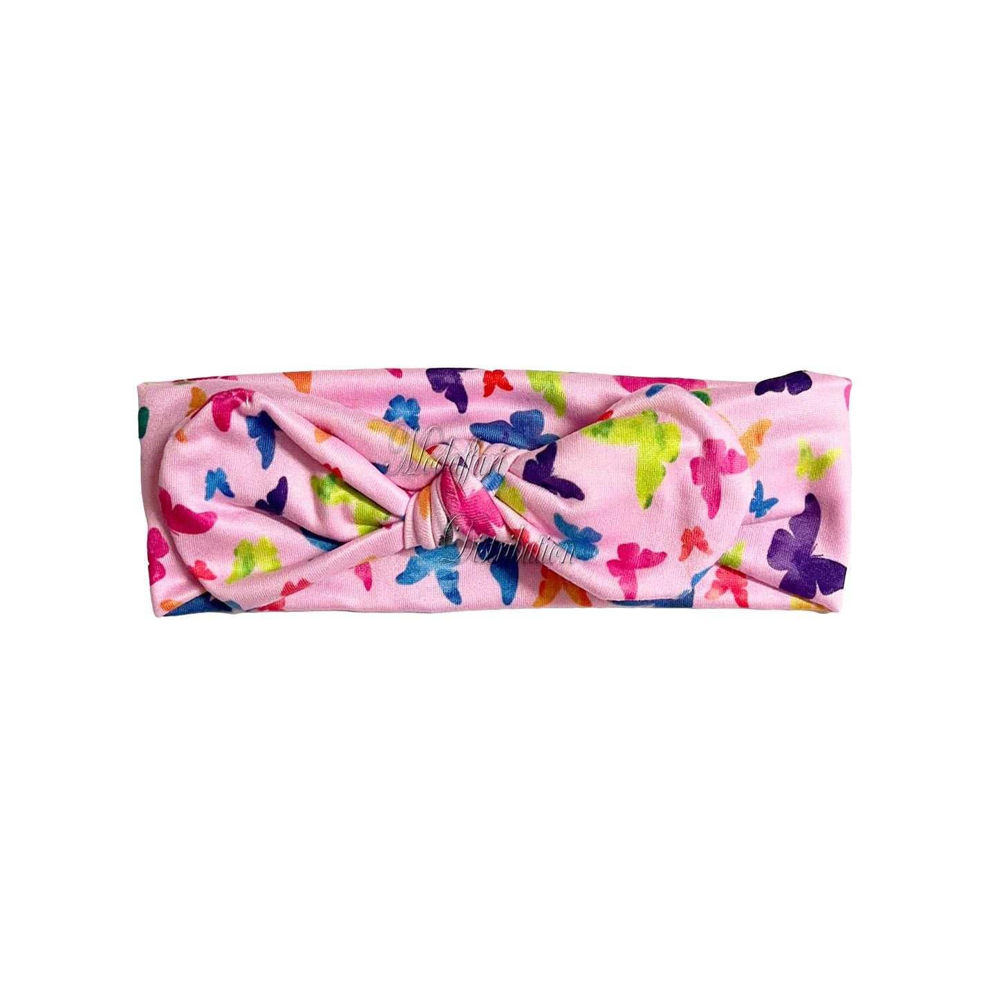 Fasce per Capelli Bambina, Motivo Farfalle e Fiori Colorati, Elastiche con Nodo, Rosa, Bianco e Lilla