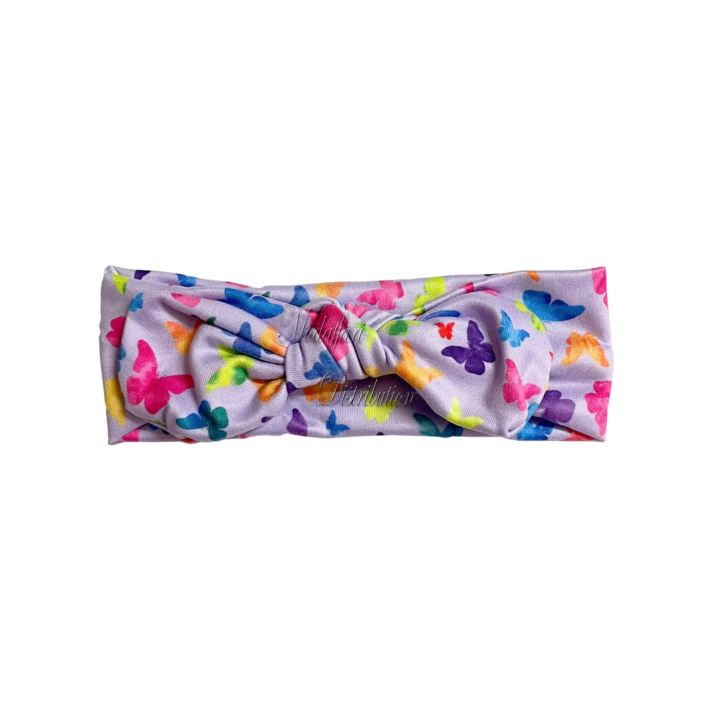 Fasce per Capelli Bambina, Motivo Farfalle e Fiori Colorati, Elastiche con Nodo, Rosa, Bianco e Lilla