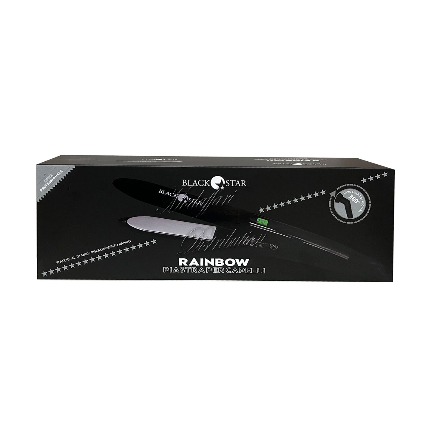 Piastra con placche al titanio specchiato Professionale Nera Black Star Rainbow